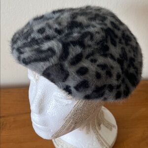 Parkhurst Argora Wool Black and Gray Animal Print Beret